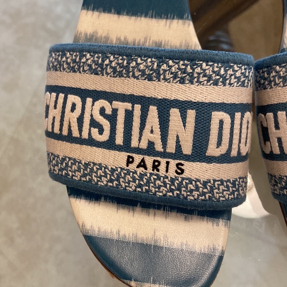 Dior DWAY SLIDE DEEP OCEAN BLUE D-STRIPES EMBROIDERED COTTON 42 - Picture 4 of 11